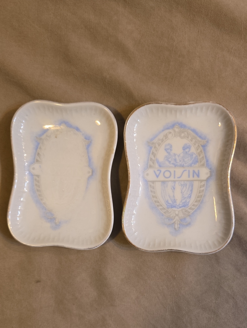 Vintage White and Pale Blue Porcelain Trinket Dishes Voisin Restaurant NYC